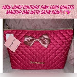 🎉HP🎉New Juicy Couture Pink Logo Quilted Makeup Bag With Satin Bow🎀💖